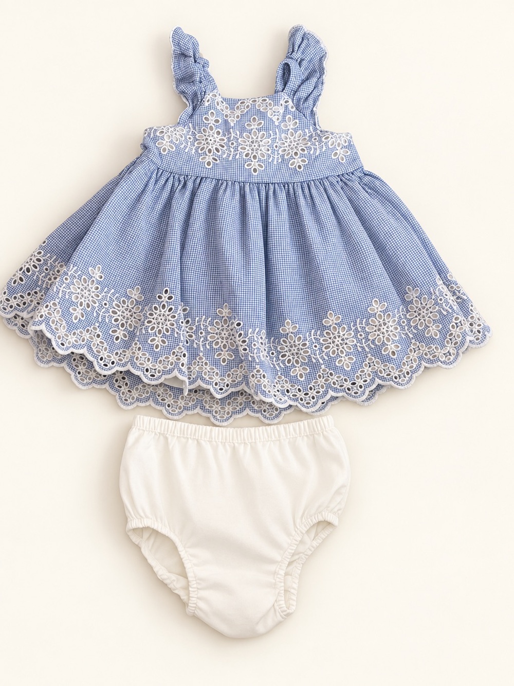 GAP Blue Eyelet Embroidered Dress with White Diaper Cover